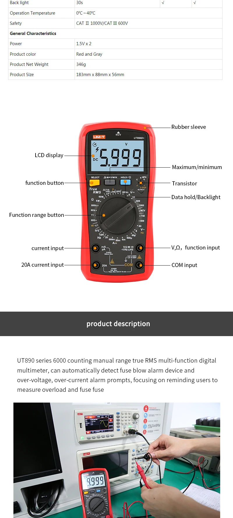 UNI-T UNI T Цифровой мультиметр True RMS UT890C UT890D+ Ручной диапазон AC DC Частота Емкость Температура Тестер Подсветка