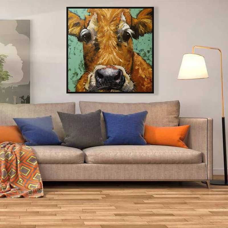 Картина на холсте желтая крупноглазная корова плакат печать Настенная картина