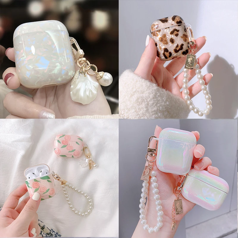 

3D Pearl Pendant Water Drop Rainbow Leopard Print Hard Headset Cover For Airpods 1 2 3 Pro Headphone Earphone Case Pearl Gifts