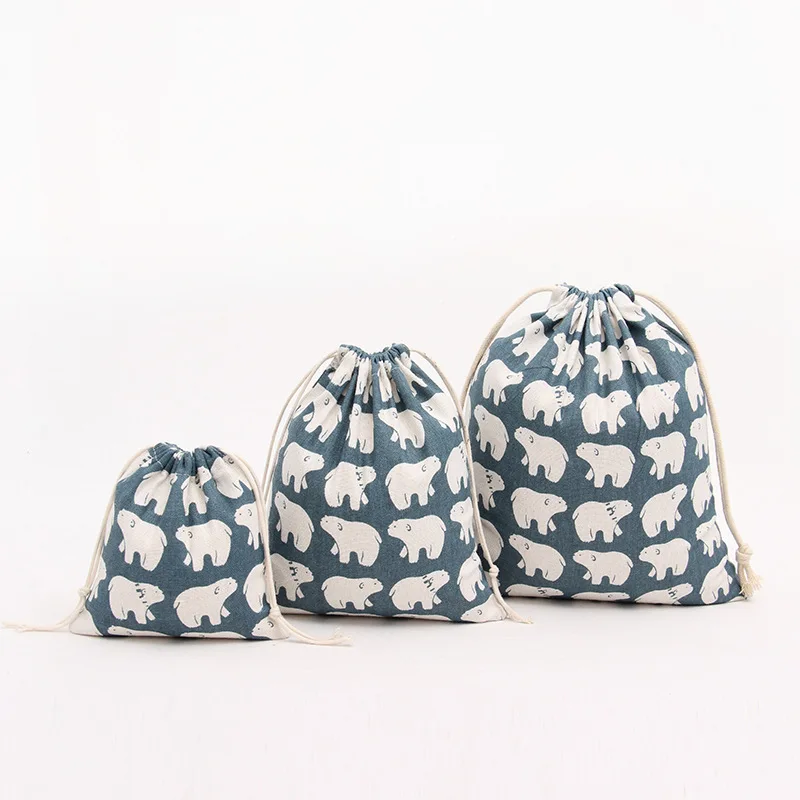 1pcs White Bear Blue Drawstring Cotton Linen Storage Bag Gift Candy Tea Jewelry Organizer Makeup Cosmetic Coins keys Bags 49017 | Дом и сад