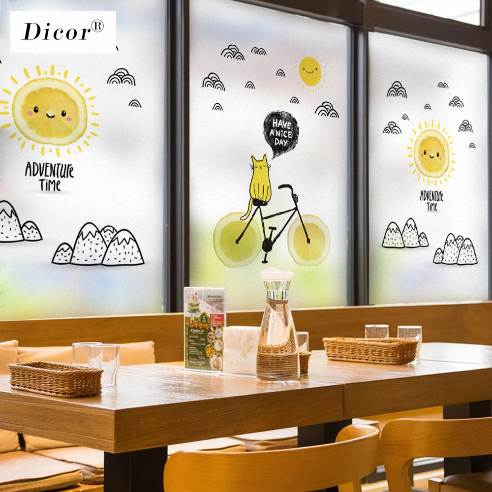 Виниловая наклейка на окна DICOR Hello Sunshine матовая непрозрачная домашний декор s
