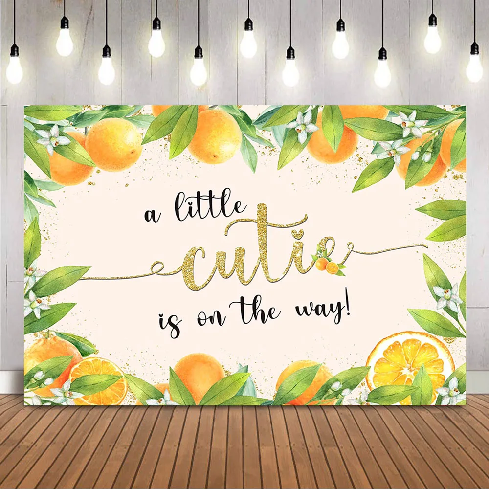 

A Little Cutie is on the way Backdrop Lemon Baby Shower Party Decoration Banner Green leaves Newborn Photo Background Photocall