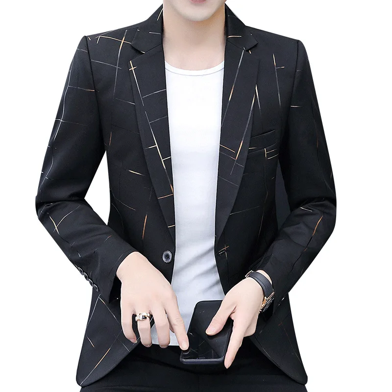 

2020 Men's New Autumn Plaid Bronze Suit Fashion Youth Casual Slim blazer