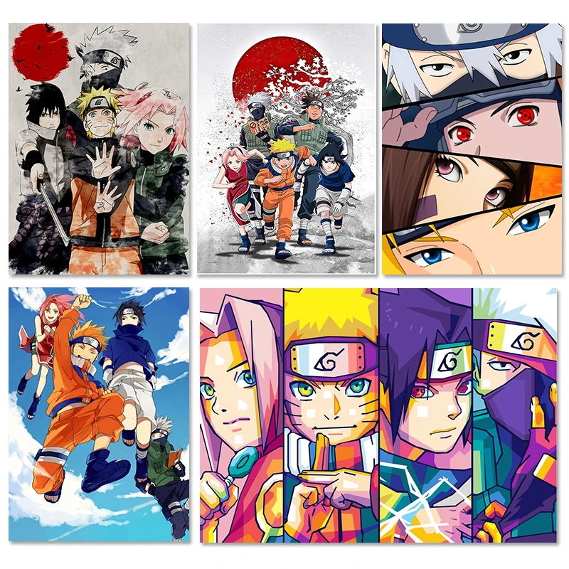 Постер аниме Команда Наруто 7 настенная Картина на холсте с 4 героями печать Саске