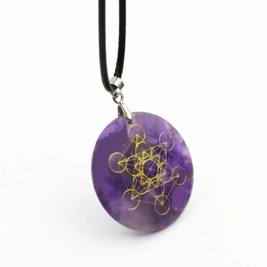 

Organling Pendants Nature Crystal Stone Healing Chakra Yoga Meditationmen Momen Necklaces Multidimensional Metatron Cubes