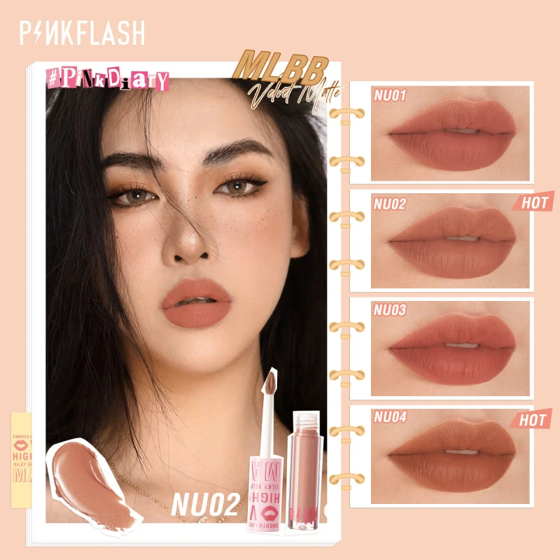 

PINKFLASH Airy Dual-use Lip Glaze Waterproof Long-lasting Liquid Lipstick Matte Nude Non-fading Lip Gloss Red Lip Makeup TSLM2