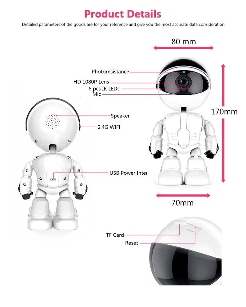 

OCKERED HD 1080P Wifi Robot IP Camera Home Security Wifi Camera Night Vision CCTV Camera Robot Intelligent Tracking Baby Monitor