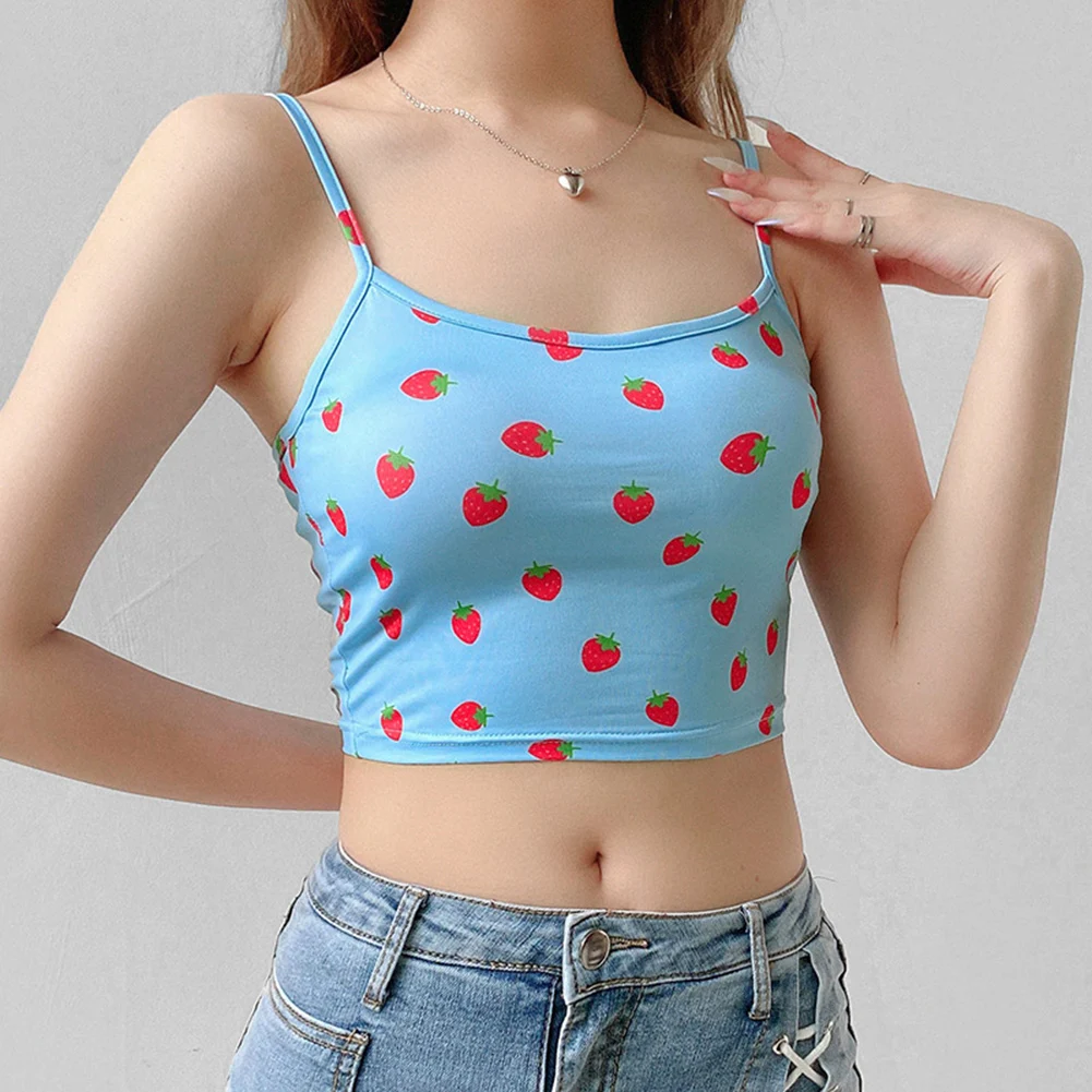 Летние топы на бретелях спагетти цветочный рисунок укороченные модный принт с