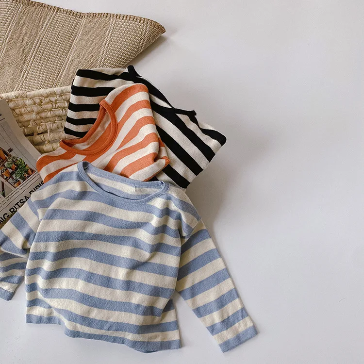 

Koodykids Spring Baby Girl Long Sleeve Knitting Shirt Soft Striped Shirts Baby Girls Base Simple Cotton Casual Tees Autumn Tops