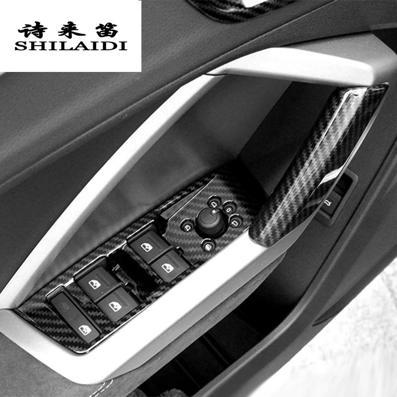 

Автомобиль Стайлинг углеродное волокно дверь подлокотник панель крышки наклейки отделка для Audi Q3 2019 оконное стекло кнопки подъема авто акс...