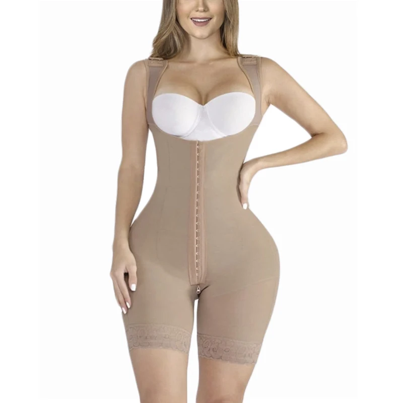 

Women's Bodysuit Tan Compression Garment Tummytuck Control Shapewear Slimming Fajas Lace Body Shaper