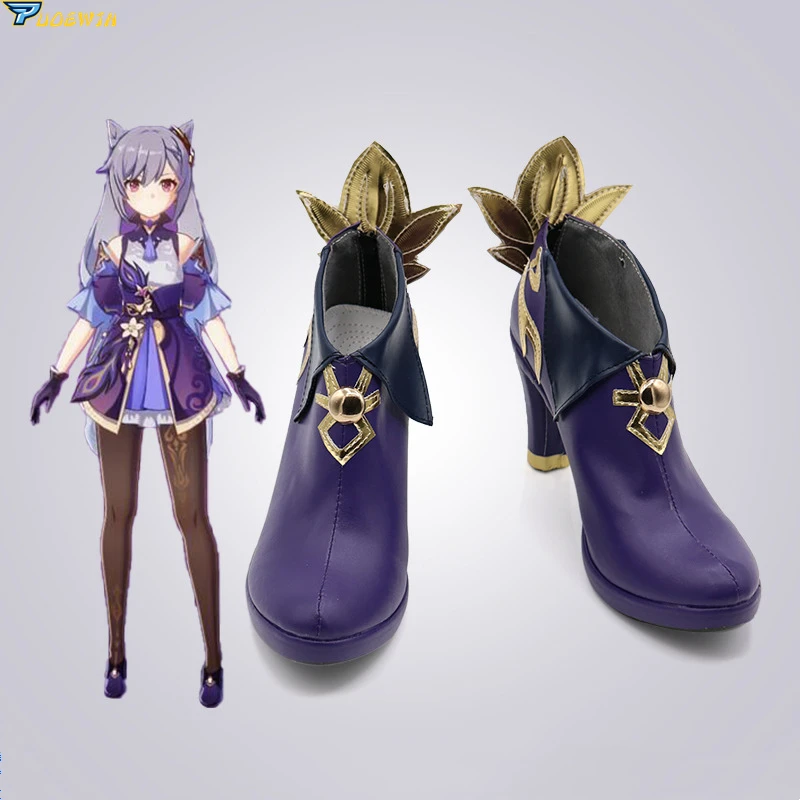 

Genshin Impact Keqing Cosplay Shoes Purple High Heels For Women Halloween