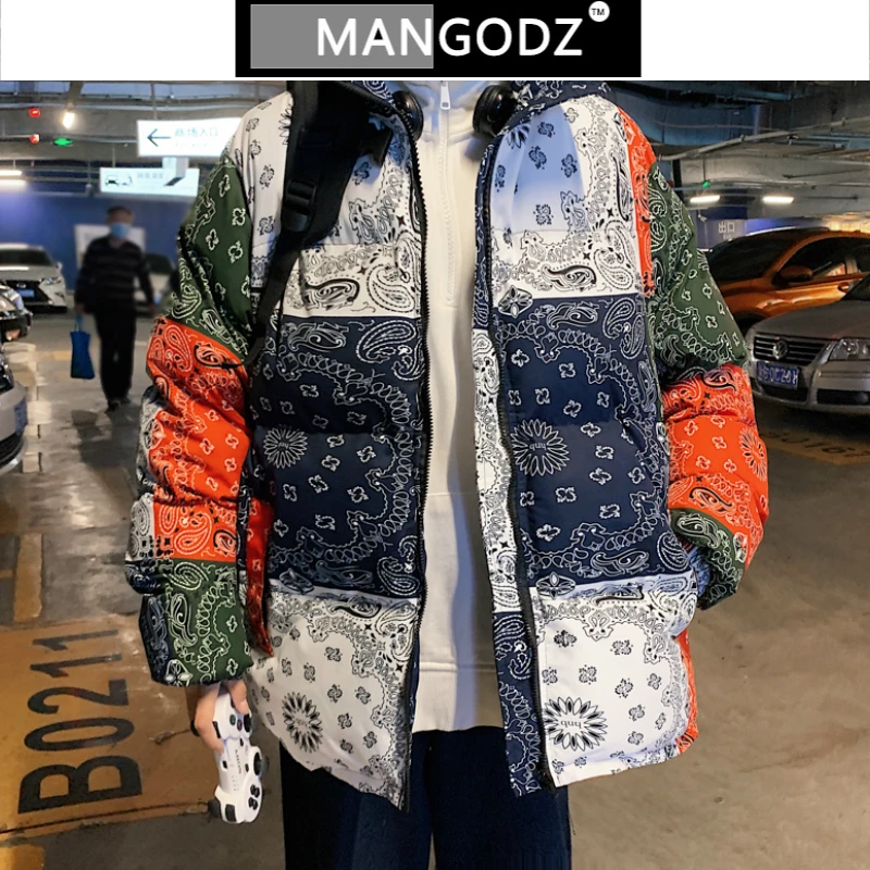 

Floral Color Matching Parka for Men Loose Casual Oversized Overcoat Couple Clothing Thick Warm Coat Japanese Chaquetas Hombre