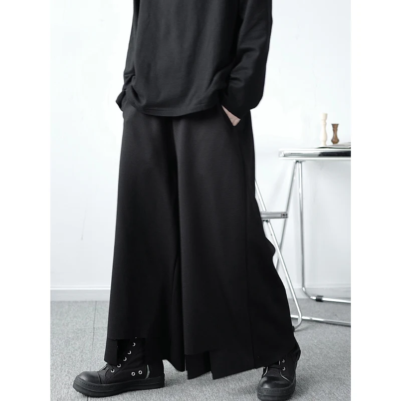 

S-L!Samurai dark wide-leg pants men and women design sense of raw edge nostalgic cropped pants wide-leg straight pants trend.