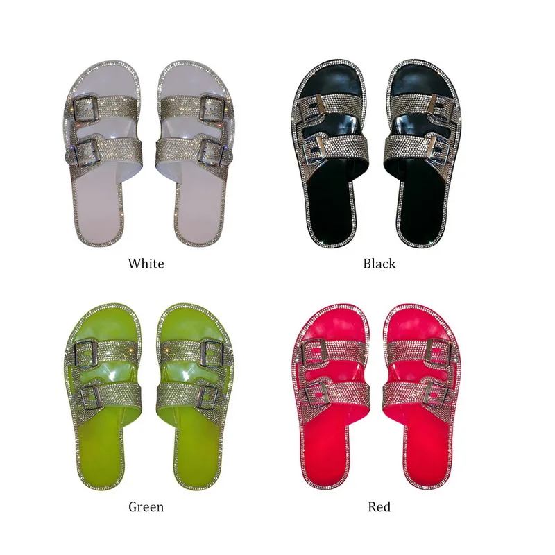 

comemore Women Slippers 2021 Fashion Rhinestone Outdoor Women's Shoes Beach Flip Flops Plus Size Solid Buckles Sandals Slippers