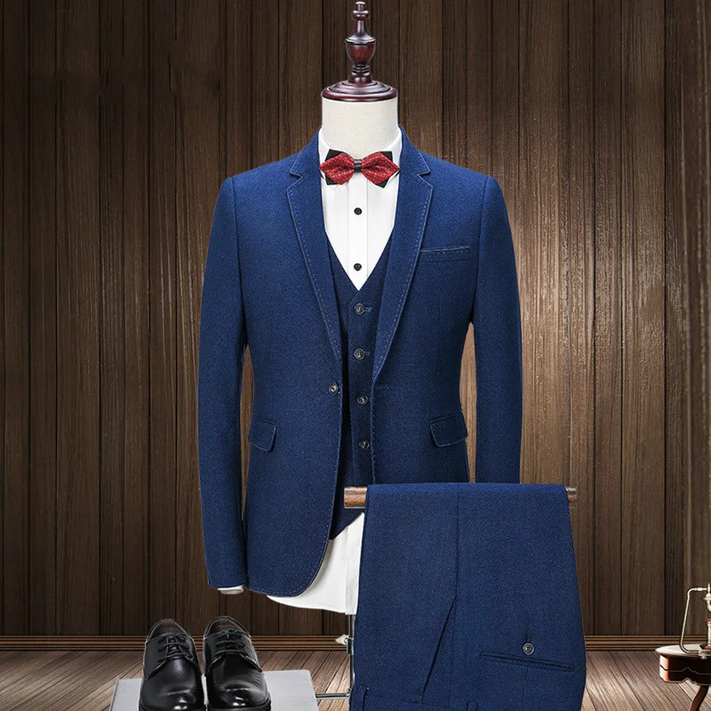 

Мужской однотонный костюм из трех предметов в Корейском стиле на каждый день, осень 2020, новая деловая официальная одежда, свадебная одежда д...