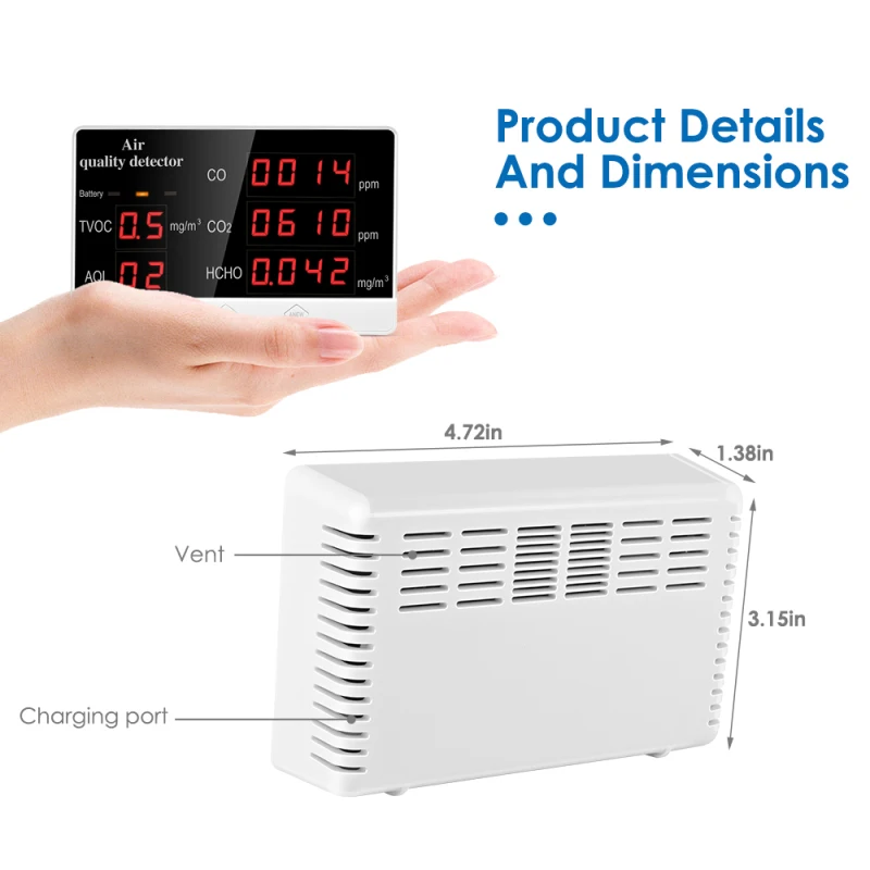 

Multi-function Digital Display Indoor/Outdoor CO CO2 HCHO TVOC Detector co2 meter High Accuracy Air Quality Monitor Gas Detector