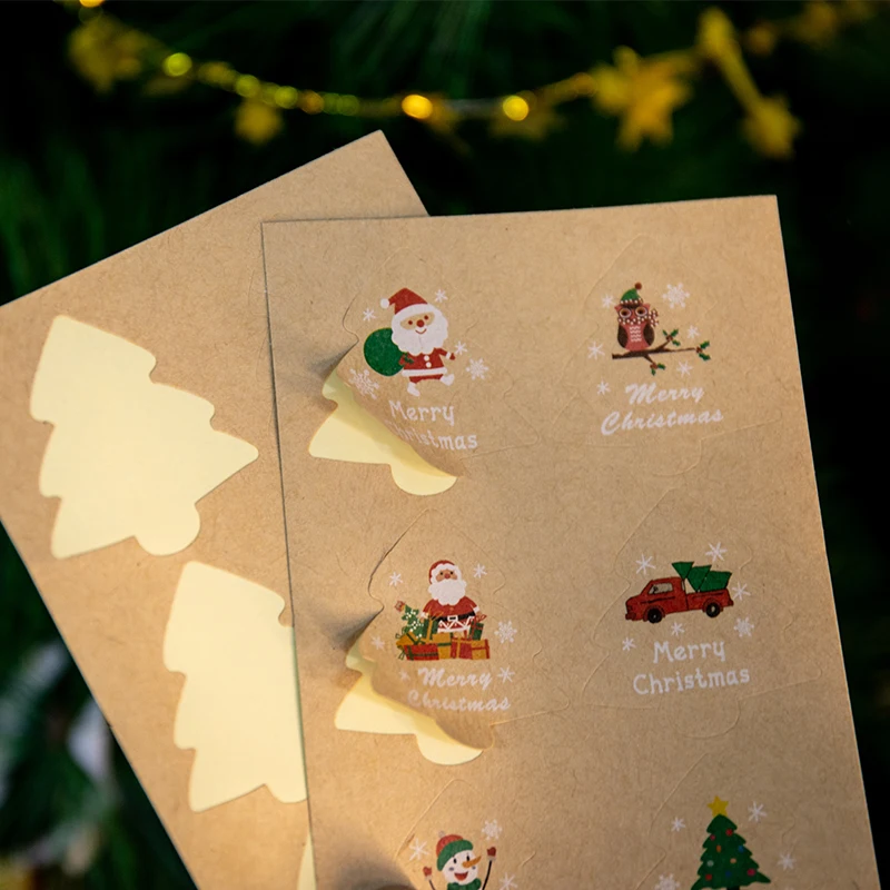 60 шт. наклейки на новогоднюю ёлку из крафт-бумаги |