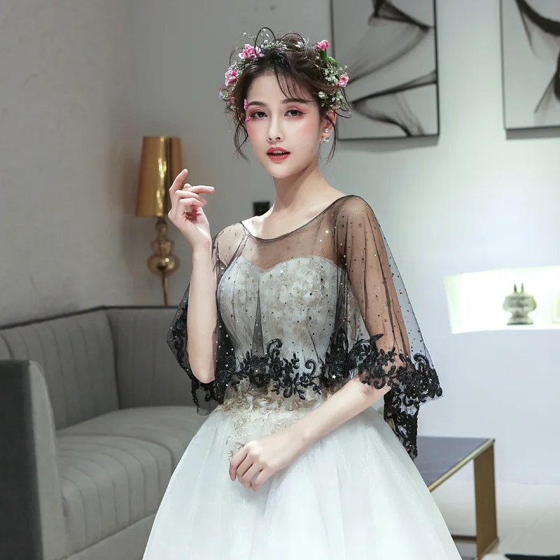 JaneVini Элегантное летнее черное свадебное болеро шали и обертывания Аппликации