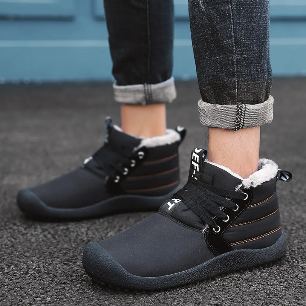 

Winter Man Shoes Suede Men Ankle Boots Men Snow Boots Round Toe With Fur Keep Warm Men Footwear Lace-Up Casual Shoes