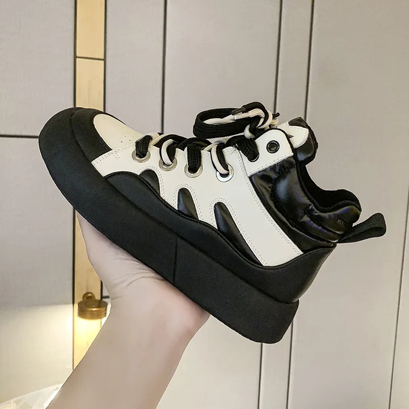 

Женские кроссовки на толстой подошве, бархатные Нескользящие лыжные ботинки, высокие ботильоны на плоской подошве, модная брендовая повсед...