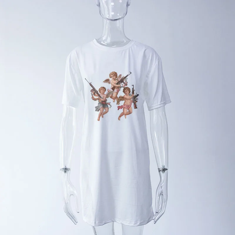 Женское платье с коротким рукавом и круглым вырезом повседневное милое летнее