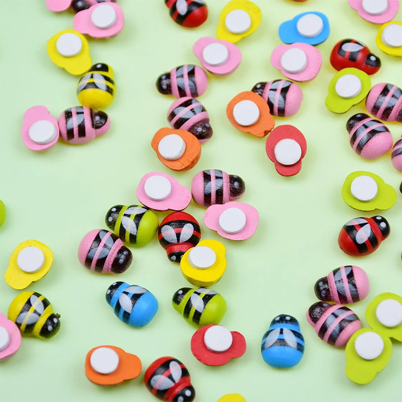 100pcs mini wooden bee diy handmade craft fridge wall sticker home decor wedding baby shower kids bee birthday party decoration free global shipping