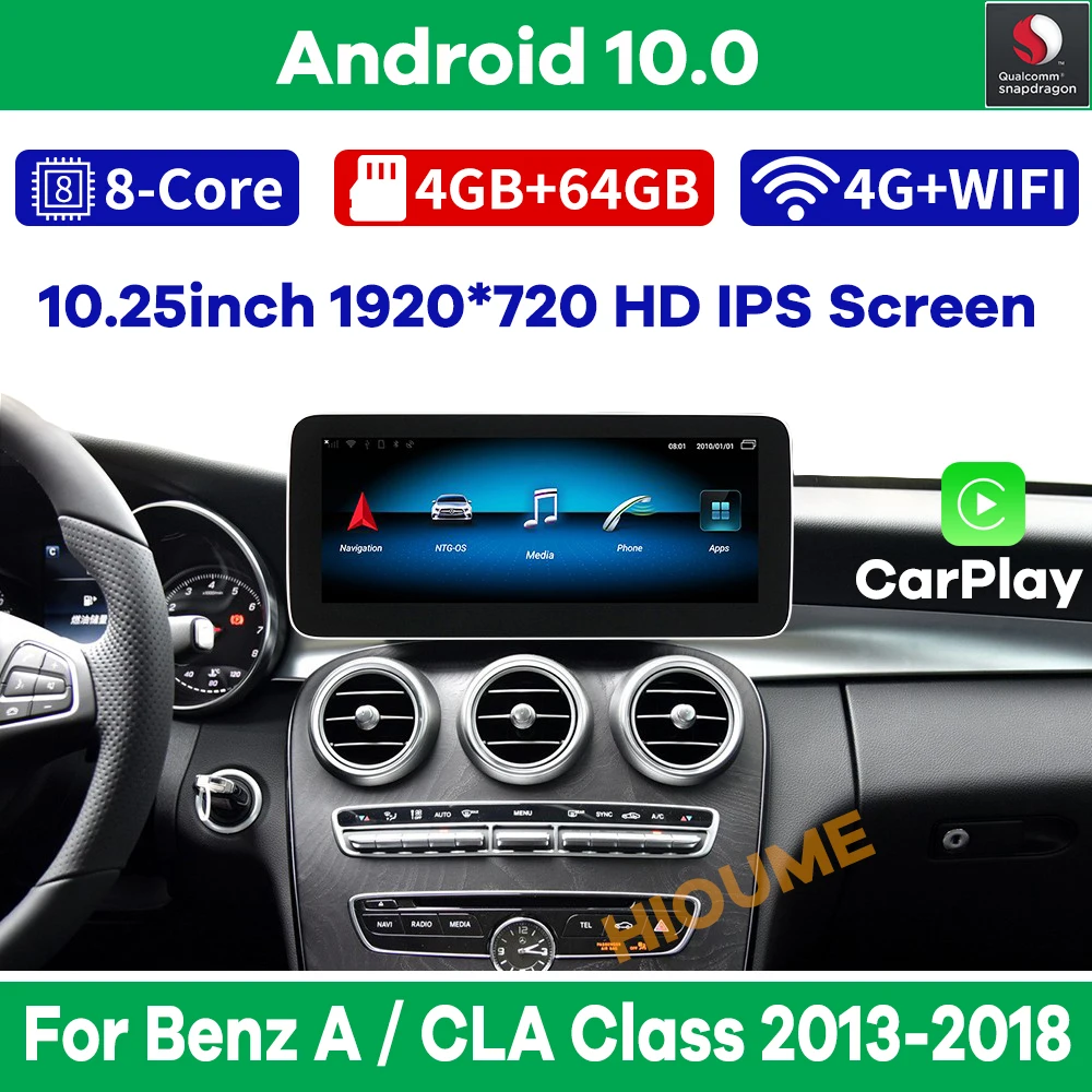 Автомобильный мультимедийный плеер Snapdragon 10 25 дюйма Android 0 GPS радио для Mercedes Benz A W176