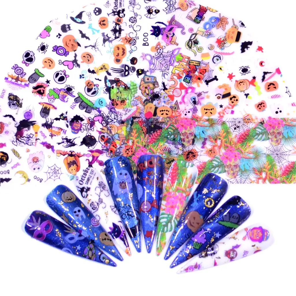 Хэллоуин/Рождество/тыквы/подарки металлическая фольга для ногтей слайд клей