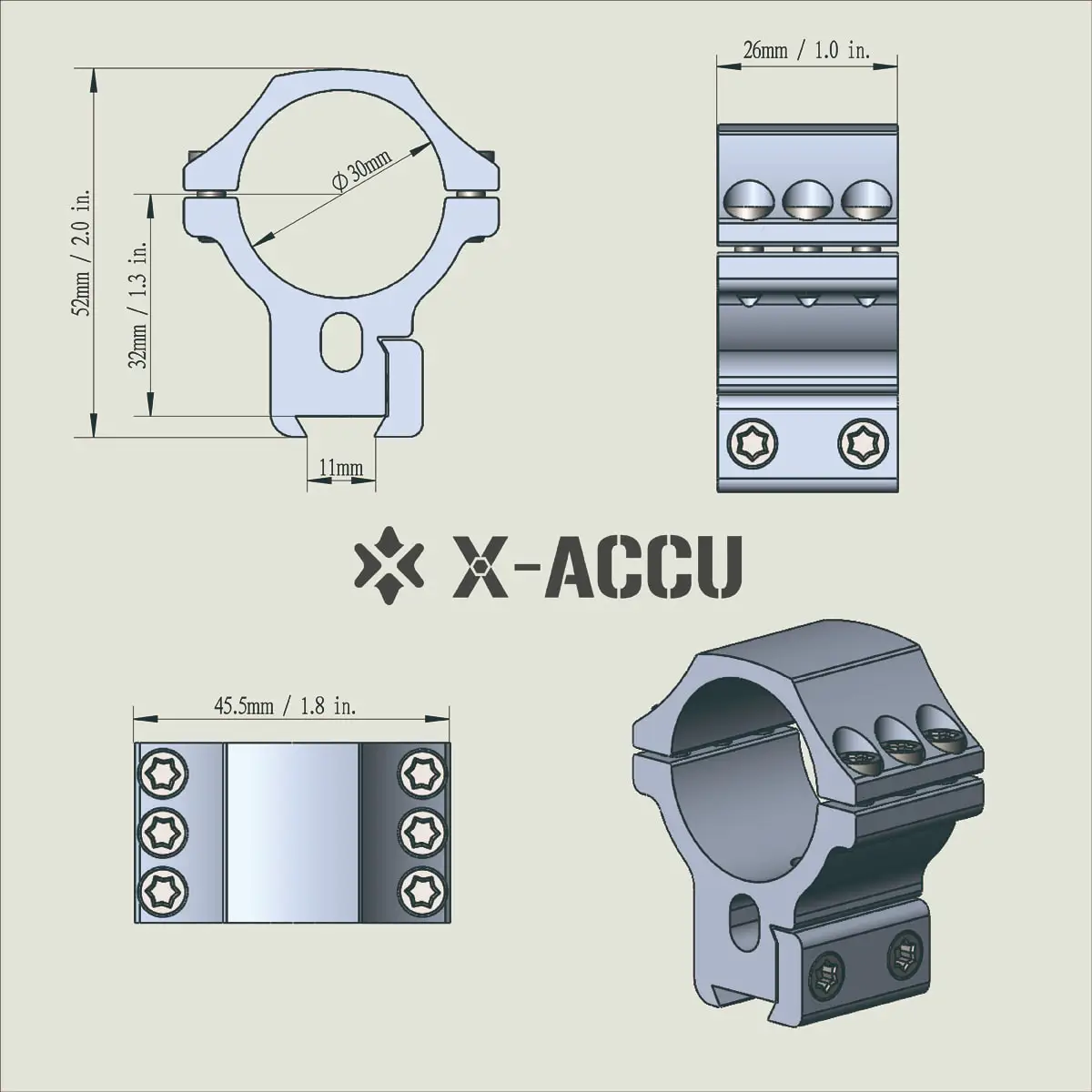 

Vector Optics X-Accu 30mm Scope Dovetail Rings Heavy 1.25" Profile 6 Bolts Extreme Precision Riflescope Rings Accurate Reliable
