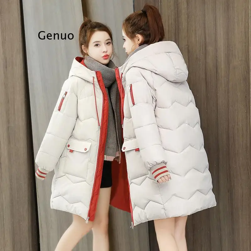 Down Parka Women Winter Hooded Warm Coat  Long Hooded Clothes Loose Jacket Color Quilted Jacket Bread 2021