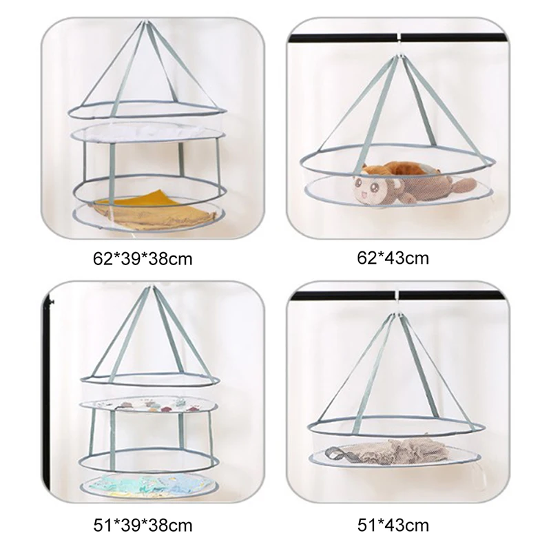 

Double-Layer Clothes Drying Net Collapsible Windproof Clothes Basket Polyester Breathable Dry Socks Drying Rack Laundry 1pcs