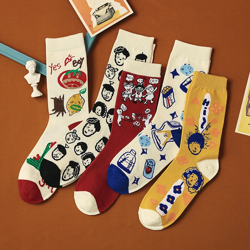 

Man & Womenâ€˜s Socks Funny Cartoon Face Long Socks Harajuku Fashion Cute Cool People Cotton Ventilation Spring and Summer