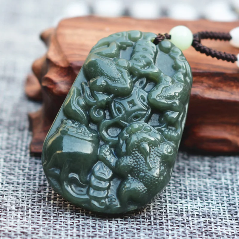 Натуральный зеленый нефритовый кулон HETIAN Nephrite ожерелье резной Pixiu Toad Bufonid подарок
