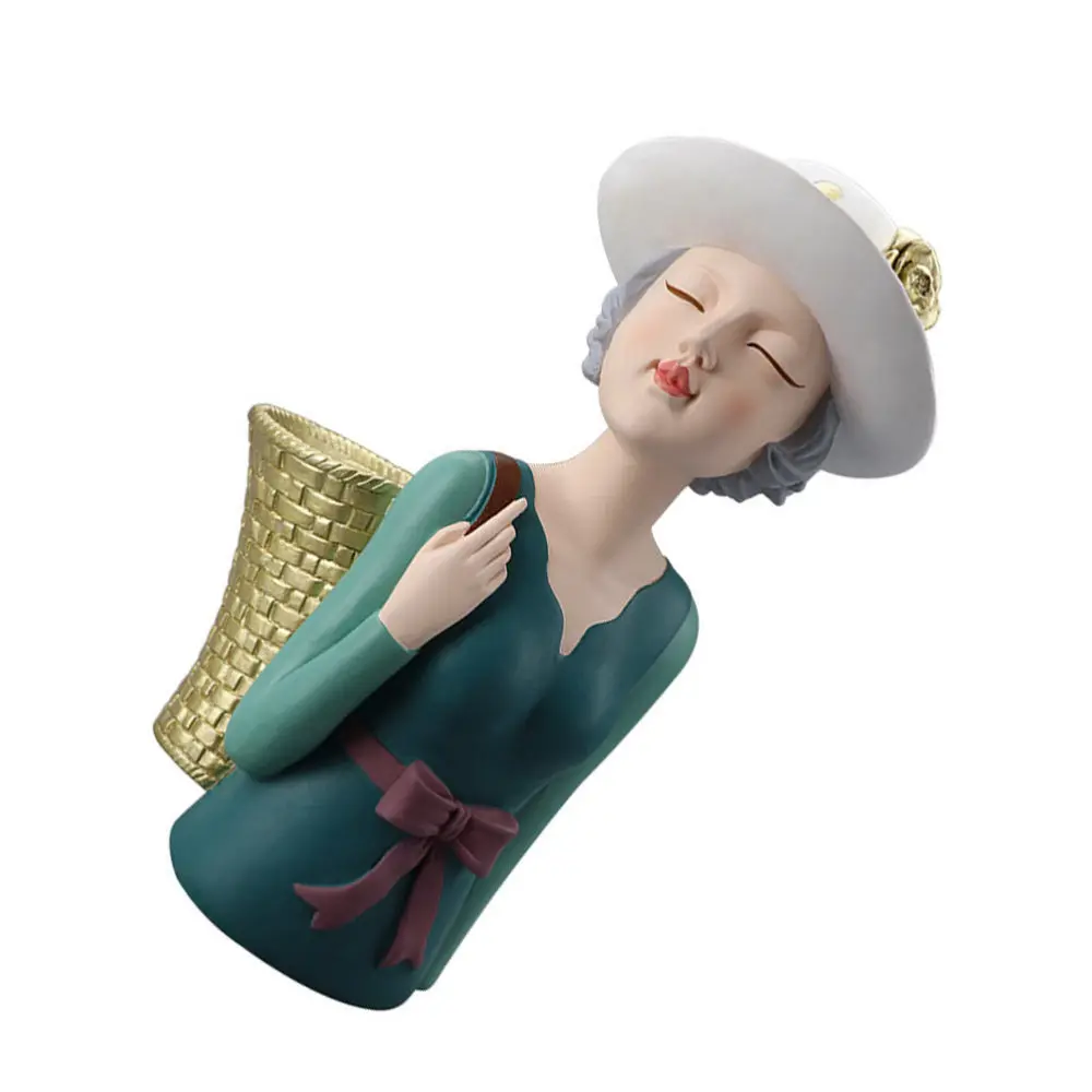 

1pc Desktop Resin Craft Ornament Back Basket Girl Decor Indoor Scene Adornment