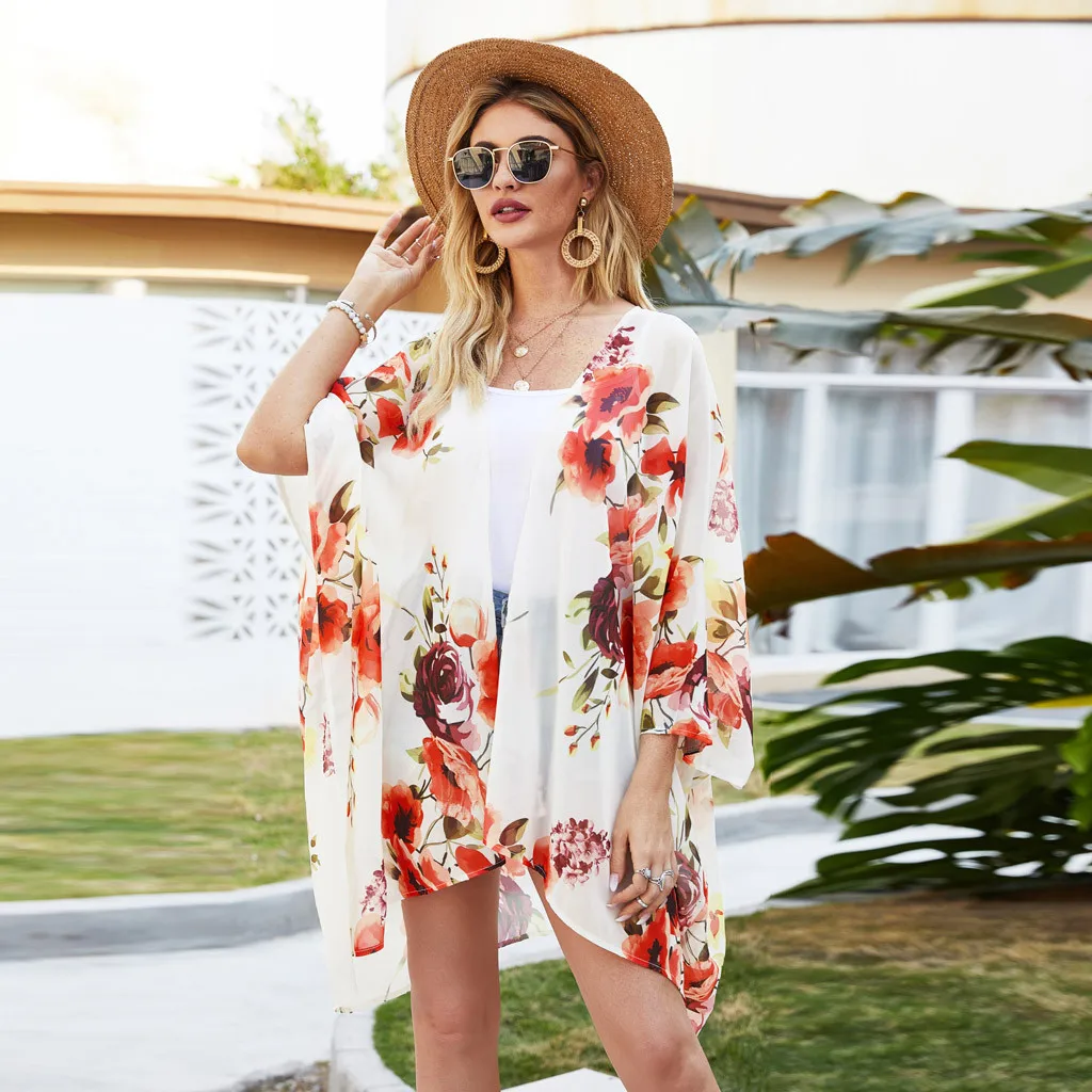 2020 сексуальное пляжное платье бикини накидка женский цветочный принт шифоновое