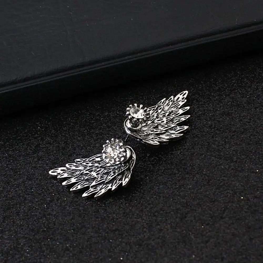 

New Fashion Gift Lady Earring Party Jewelry Earrings Gold And Gothic Cool Angel Wing Rhinestones Alloy Earrings For Women