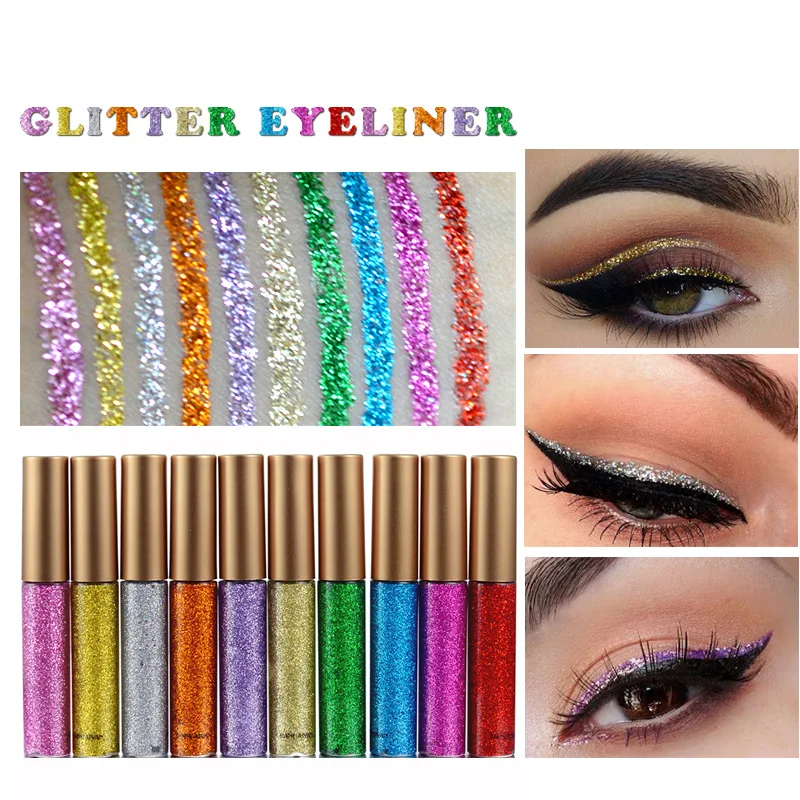 HANDAIYAN 10 Colors White Gold Glitter Eyeshadow For Easy to Wear Waterproof Liquid Shimmer Eyeliner Beauty Eye Liner Makeup |