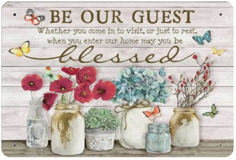 

SIGNSHM Be Our Guest Retro Metal Tin Sign Plaque Poster Wall Decor Art Shabby Chic Gift Suitable 12x8 Inch