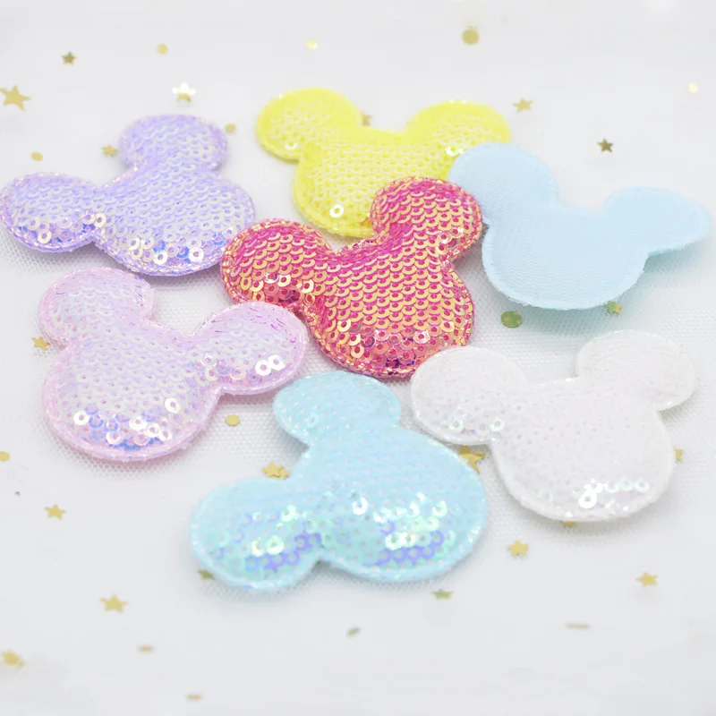 12 шт. блестки Микки мягкие аппликации с блестками вышивка мышь заплатка для одежды шляпа шитье DIY головные уборы Светящиеся Волосы на шпильке L19