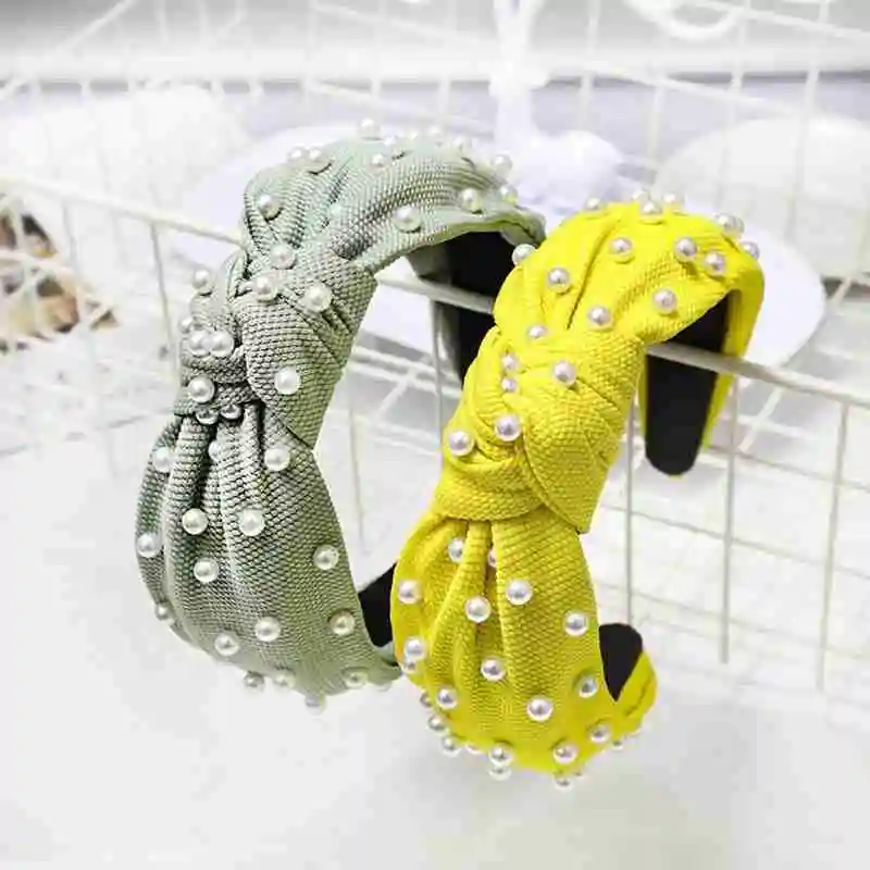 

Vintage Knotted Pearl Simulation Hairbands Color Makeup Headbands For Girls Hair Hoop Hair Wrap Hair Accessories