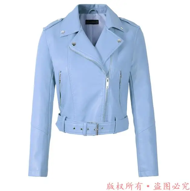 WQQ8912 Blue Новое поступление, брендовые зимние осенние зеленые мотоциклетные кожаные куртки, желтая кожаная куртка, женское кожаное пальто, тонкая куртка из искусственной кожи - Цвет: WQQ8912 Blue