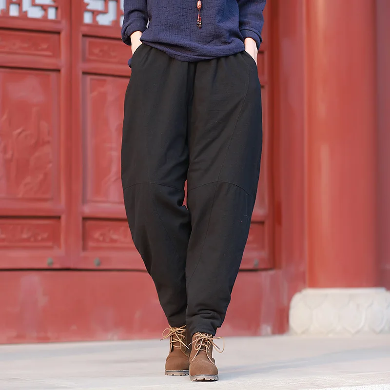 Runback толстые шаровары теплые штаны из хлопка женские брюки фонарики одноцветные