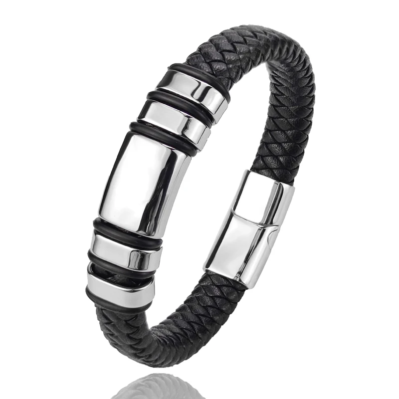 

New Classic Multi-layer Luxury Style Stainless Steel Men's Leather Bracelet Hand-woven Customizable DIY Quality Drop Shipping