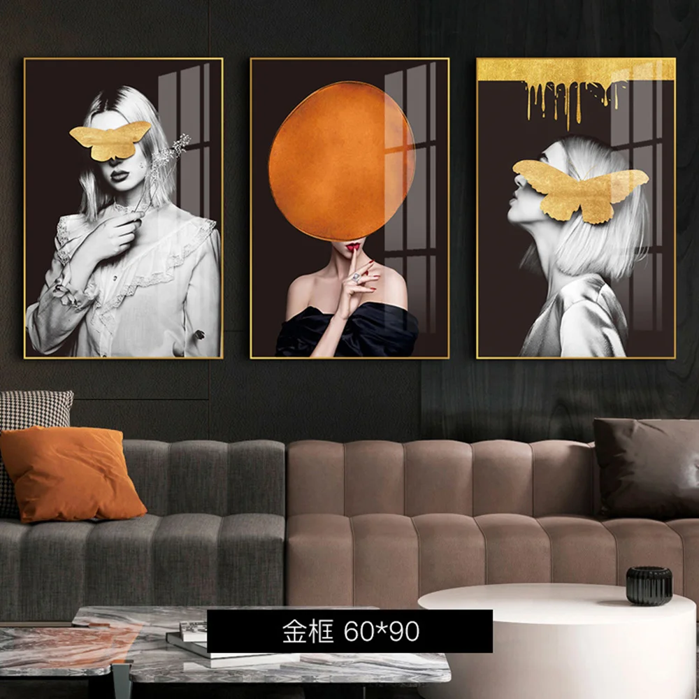 

Современная Обложка для стены с изображением лица Золотая сексуальная женщина холст картины абстрактная Скандинавская настенная декорати...