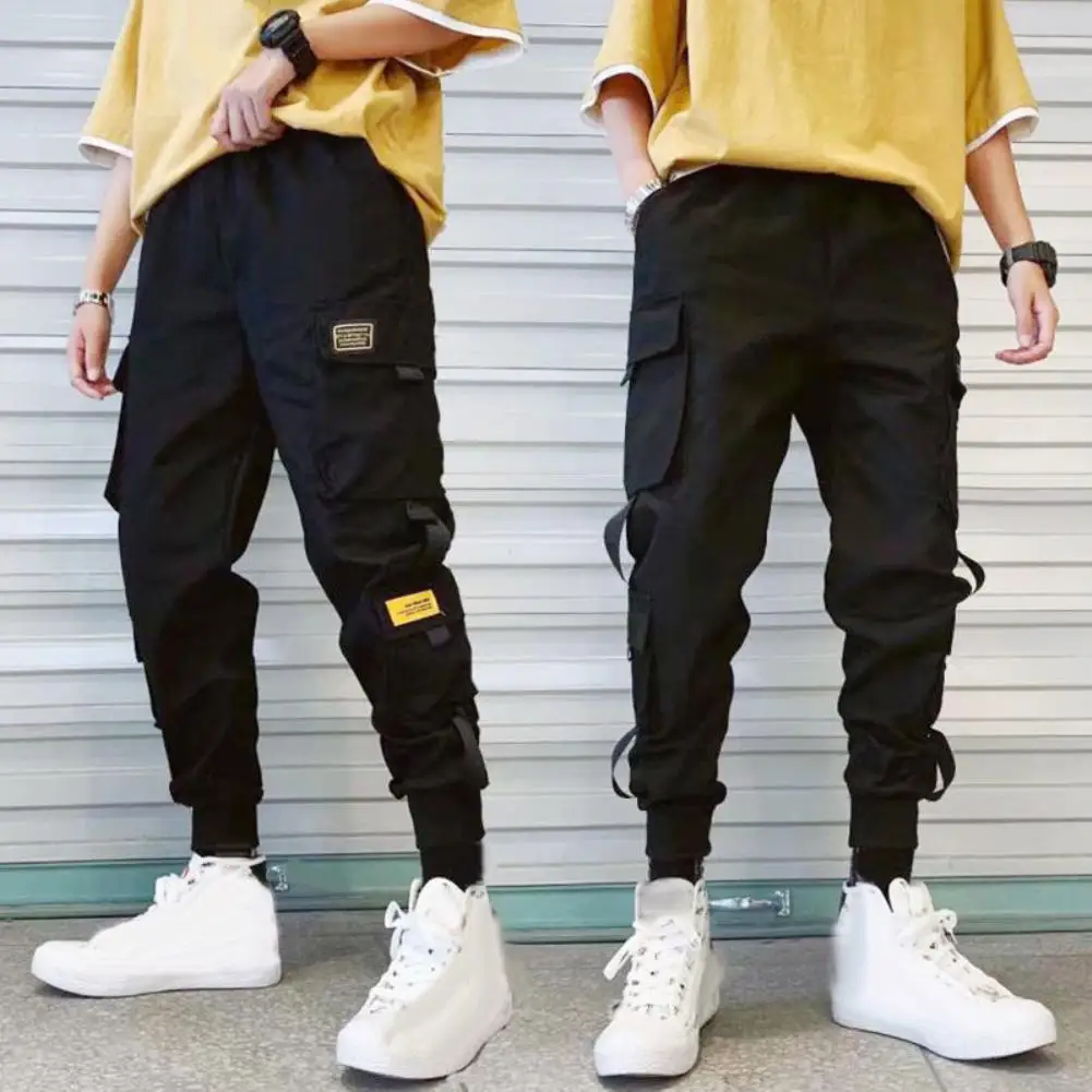 

Casual Cargo Workwear Pants Trousers Pans Casual Men Breathable Ankle Tie Pocket Drawstring Cargo Pants Ninth Trousers