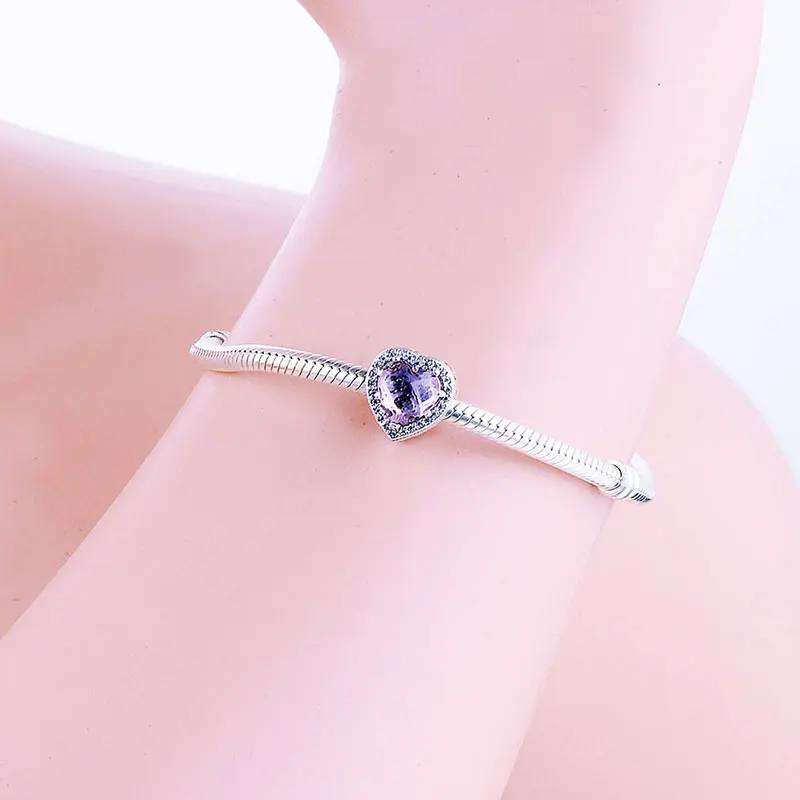 Аутентичные 925 серебряные сердца синие розовые циркониевые каменные бусины