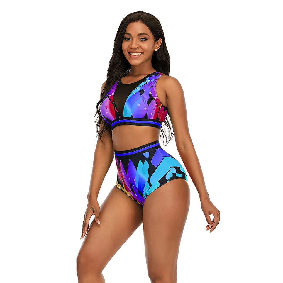 Женское бикини с принтом купальник из двух частей высокой талией танкини