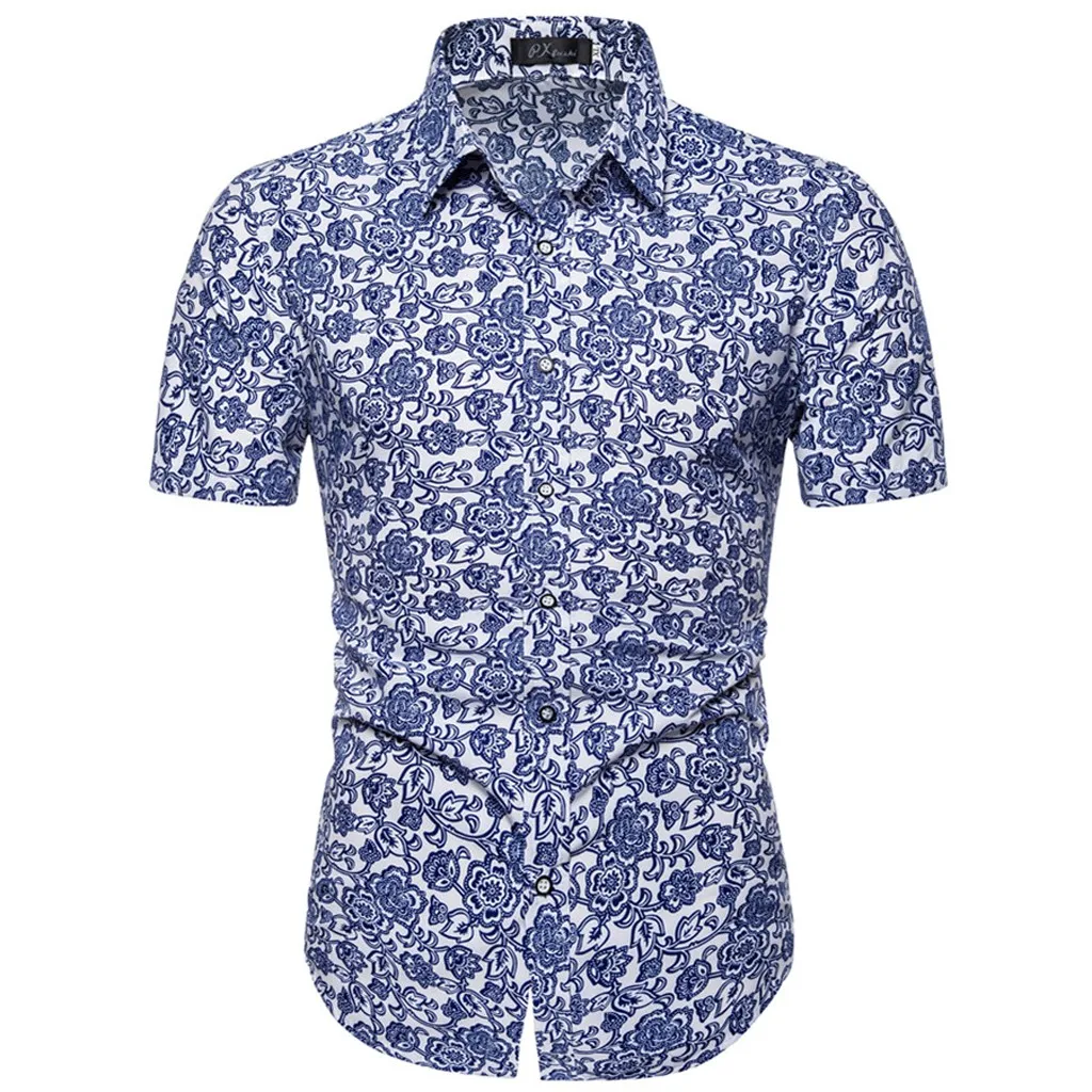 

2019 летняя модная мужская рубашка с принтом, повседневная гавайская рубашка, свободные рубашки с короткими рукавами, Мужская классическая б...
