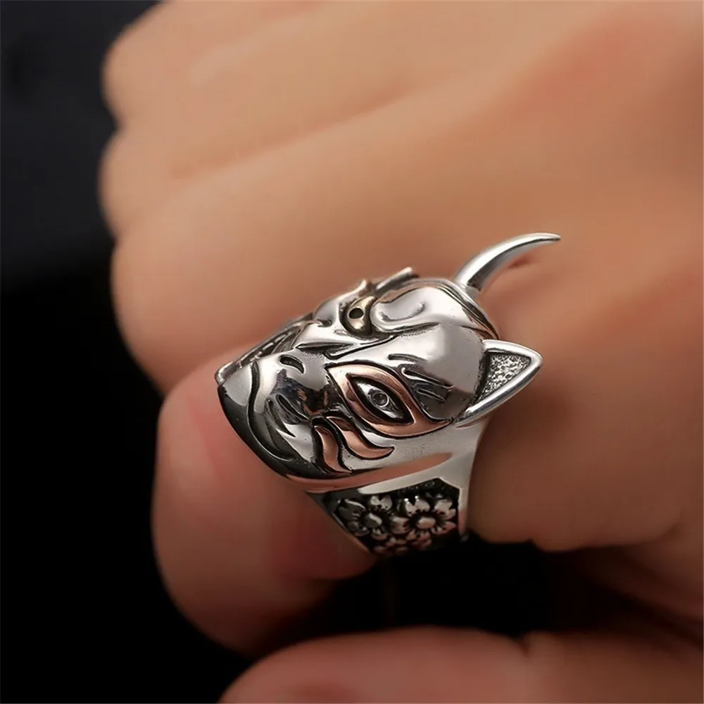 Лиса японское мифологическое Кольцо Подарочная бижутерия Серебряный панк череп